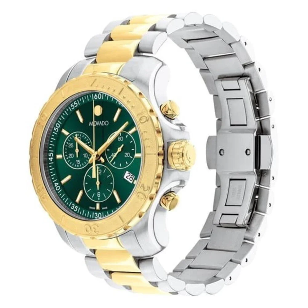 MOVADO ACTIVE SPORT CHRONOGRAPH 2600181 GREEN DIAL TWO-TONE BRACELET MENS WATCH